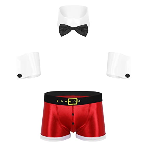 TiaoBug Herren Weihnachten Kostüm Sexy Gentleman Dessous Set Santa Claus Unterhosen mit Zubehör Männer Reizwäsche Party Clubwear Rot A XL