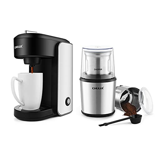 Chulux Stainless Steel Single Serve Coffee Maker With Electric Wet & Dry Coffee Coffee Grinder,Visiable Gradient Water Reservoir,One Button Operation And Auto Shut Off,1000 Watts #TOP13