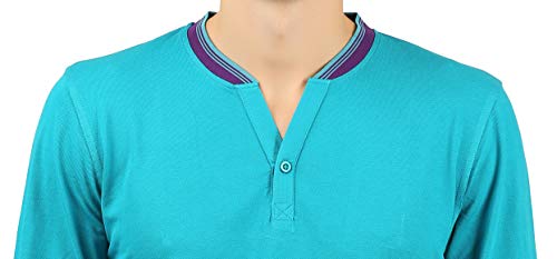 Image of Zebu Men's Full Sleeve Cotton Henley Neck Tshirt with bio wash (Pack of 1).