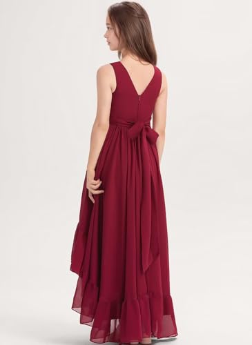 dideyttawl Long V-Neck Junior Bridesmaid Dresses for Teens Pleated Chiffon A-Line High Low Flower Girls Dress 25113