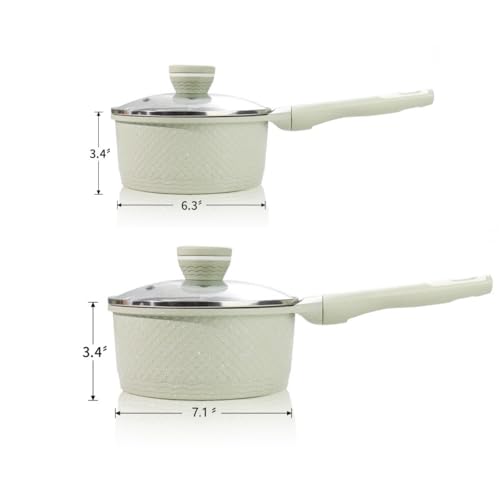 Xuanying Sauce pan set 4 Pcs 1.5Qt & 2.0Qt SaucePan Set with Lid, Non Stick Sauce Pot for Cooking, Easy to Clean, 100% Free PFOA PFAS Cooking all stovetop - Green Granite
