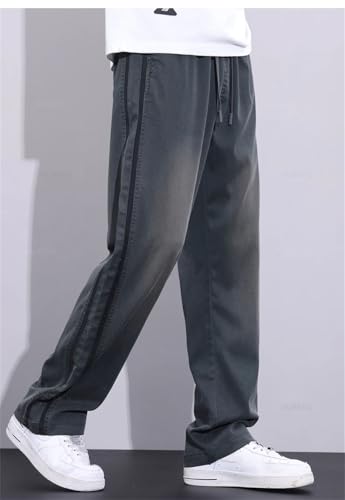 Men Clothing Summer Thin Soft Fabric Jeans Loose Wide Leg Pants Elastic Waist Casual Trousers3