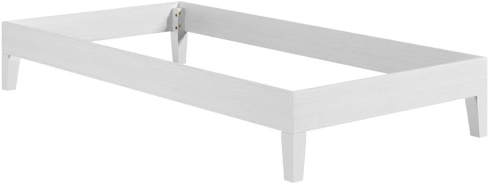 Pemberly Row Twin Wood Platform Bed, Solid Pine, White Finish, 14-Slat Support System, 350 lb Weight Capacity, 40.47"L x 74.5"D x 12.24"H, Durable Modern Frame for Guest Room, Kids Room, or Vacation