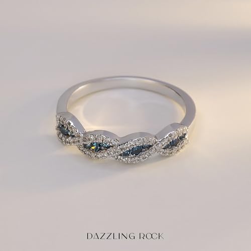 Dazzlingrock Collection 0.35 Cttw 10K Solid Gold Round Blue & White Diamond Bridal Stackable Wedding Band 1/3