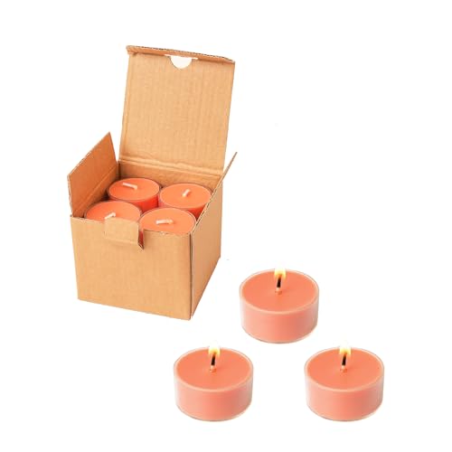 MUUFAZA 12 Orange Unscented Natural Soy Tealight Candles in Clear Cup