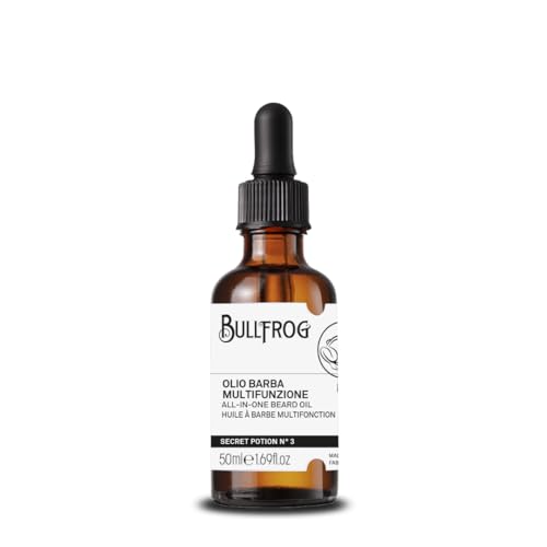 Bullfrog - Aceite Multifuncional para Barba Secret Potion N.3, Nutre, Suaviza, Facilita el Afeitado, Textura Ligera, Aroma Marino, Amaderado y Ambarino, 50 ml