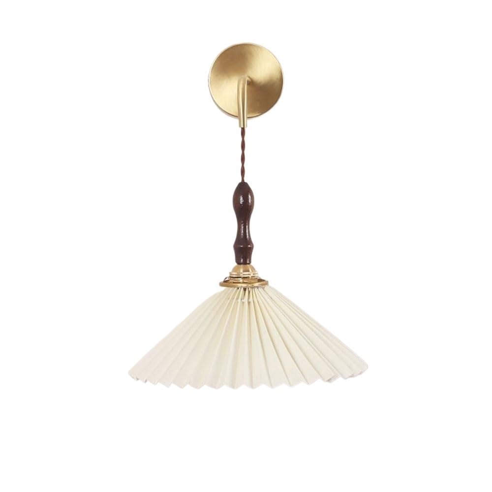 HPTHLY Vintage Walnut Bedside Wall Sconce With Pleated Shade Japanese Indoor Hallway Stairs Wall Light Mid Century Bedroom Aisle Brass Wall Mounted Lamp For (Medium)