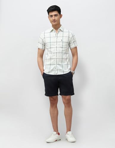 Image of U.S.Polo Association Men's Windowpane Checked Tailored Fit Shirt (USSHT3039H Ivory 44)