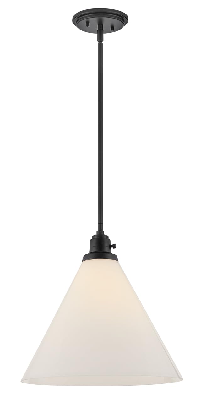 Hinkley Arti 3694BK-CO Medium Pendant Light, On/Off Switch, Adjustable Height, Black and Cased Opal Glass