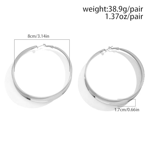 Gold Chunky Hoop Earrings for Women Exaggerated Large Wide Post Thick Hoop Earrings Minimalist Polished 80MM Statement Earrings Prom Jewelry Gift (Silver) by GIGB PBDK - Image 3