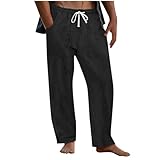 Mens Casual Pants Summer Beach Pants Elastic Drawstring Ripped Trousers Lightweight Outdoor Pantalones Rotos De Hombre Black