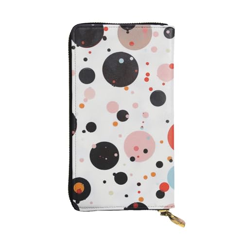 Portefeuille en cuir pour femme noir imprimé pois grand porte-monnaie zippé
