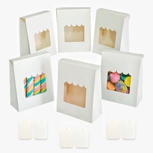 VASSAPACK 18 Pcs White Bakery Boxes with Clear Window - 4.92x2.36x6.30 Inches - Ideal for Cookies, Party Favor, Macarons, Pastries, Weddings, Parties & Small Bakery Supplies