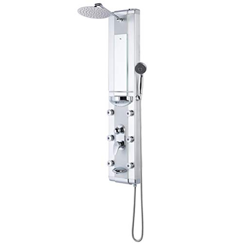 Blue Ocean 50â Aluminum SPA708 Shower Panel with Rainfall Shower Head, 6 Mist Nozzles, and Spout