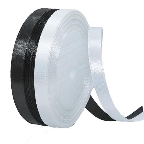 2 Rolls Black White Ribbon, 3/8 Inch 50 Yards Black White Satin Fabric Ribbon for Wedding Party, Gift Wrapping, Baby Shower, Flower Bouquets, DIY Crafts, Birthday Cakes and Mothers Day Decorations