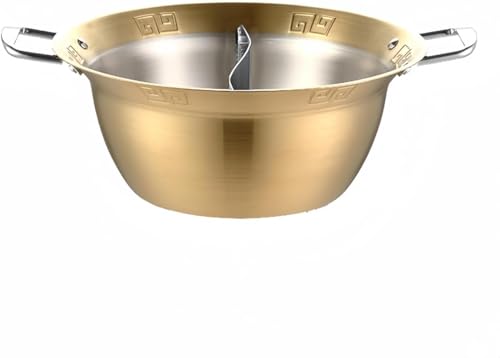 両手鍋 仕切り付鍋 二食鍋 S形鴛鴦鍋 2食鍋 中華火鍋 深型 4L-6.5L 二つの味が楽しめる IH対応 しゃぶしゃぶ鍋 卓上鍋 春夏秋冬使える 料理ツール 高強度 抗変形 家庭 宴会用 (金, 32cm) (26cm)