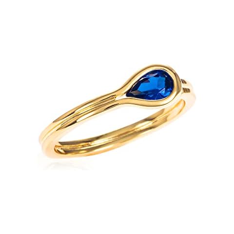namana Dainty Sapphire Ring in Gold for Women, Simple Gold Ring for Women with a Blue Pear Shaped Stone, Gold Plated Ladies Ring with a Navy Blue Stone, Adjustable Blue Ring for Women Cover