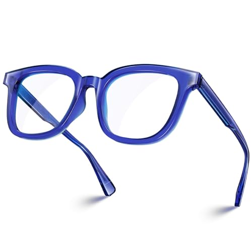 Image of VISOONE Square TR90 Lightweight Anti Glare UV400 Gaming Computer Glasses | 99% Digital Screen Filter Non-Prescription Clear Lens Oversized Frame Trendy Fashion Blue Light Blocking Women Men NOE