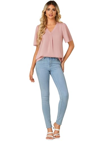 Rooscier Women's Ruffle Short Sleeve V Neck Loose Fit Cute Casual Blouse Tunic Top - Image 7