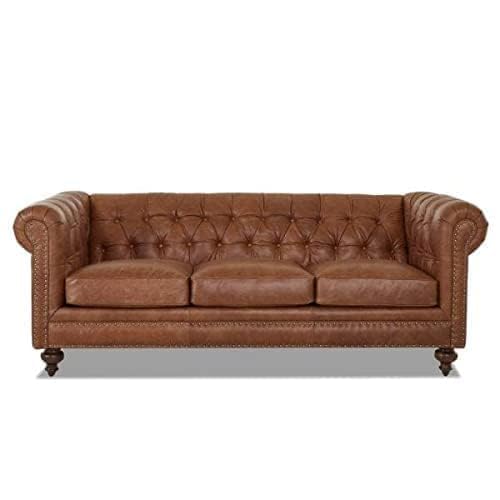 Image of Modern & Classic Chesterfield Sofa 5 Seater Sofa Velvet L-Shape Corner Sectional Button Tufted Sofa for Living Room, Dining Room, Office and Hallway-(Brownn).