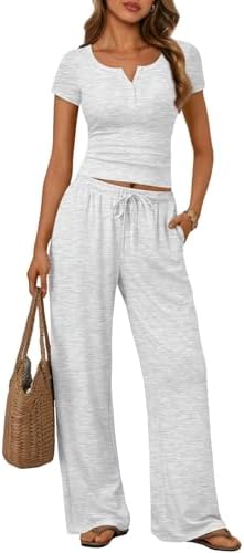 Trendy Queen Women's 2 Piece Matching Lounge Sets Summer Henley N...