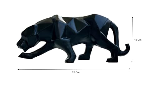 Image of Abstract Black Panther Sculpture Figurine Handicraft Home Desk Decor Geometric Wildlife Leopard Statue Craft Ceramic (Panther Black)