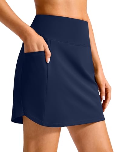 SANTINY 16 Skorts for Woman with 4 Side Pockets High Waisted Stretch Pickleball Athletic Skirts Casual Tennis Golf Skirts (Navy_M)