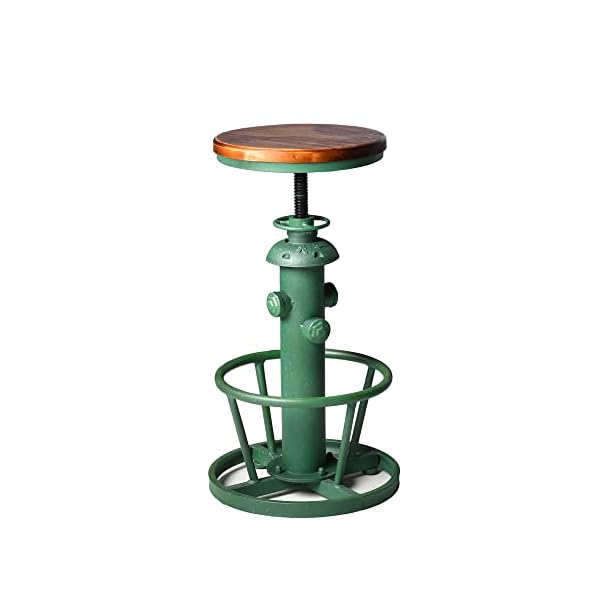 Topower American Antique Industrial Round Bottom Adjustable Height Cafe Coffee Retro Vintage Stylish Water Pipe Design Pub Kitchen Bar Stool (Antique Green, Wooden Top)