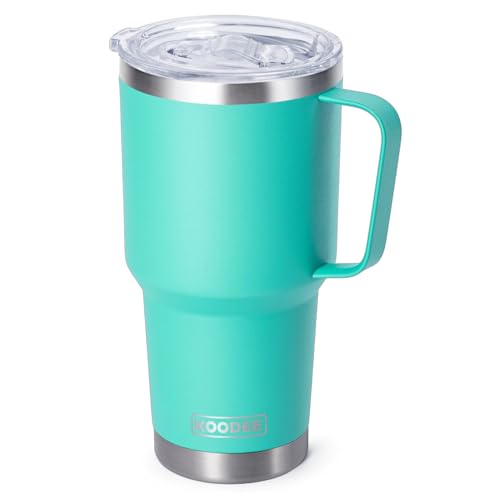 koodee 30 oz Tumbler with Lid and Straw, Stainless Steel Double Wall Insulated Travel Mug Water Tumbler with Handle (Teal)