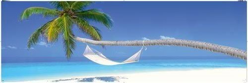 Gigante puerta laminada/encapsulada Póster de playa hamaca Medidas 158 x 53 cm aprox. (62 x 53,34 cm). Relajante, destino de vacaciones.