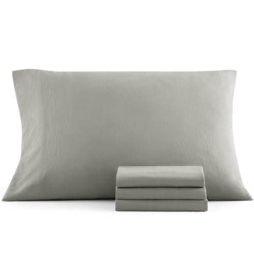 Casa Platino 4 Pack Pillow Cases - King Size 50x90 cm - Pre-Washed 100% Brushed Microfiber with Envelope Closure Wrinkle Resistant and Soft - Silver