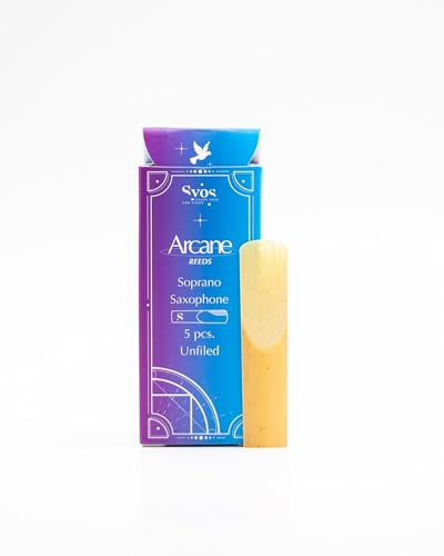 Syos Arcane Soprano Saxophone Reeds Strength 4.0 - Easy to Control Soprano Sax Reeds for a Warm and Rich Sound - Unfiled Reeds for Your Soprano Sax Mouthpiece - Box of 5 Reeds