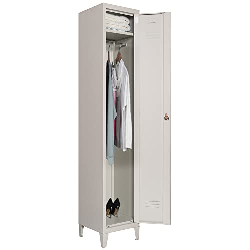 BAKAJI Armadio da Spogliatoio in Metallo con Chiusura a Chiave, Armadietto Grigio, Ripiano Superiore e Asta Appendiabiti, Mobile Guardaroba Salvaspazio Capiente Multiuso 34 x 36 x 180H cm (1 Anta)