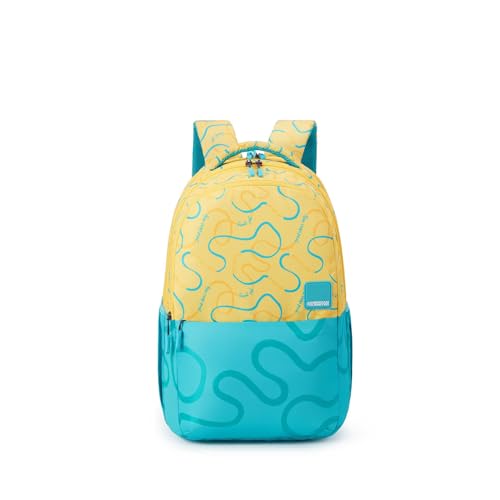 Image of American Tourister Lit | 36 Ltrs | 3 Compartments | Bottle Pocket | Ergonomic Padded Back Panel & Shoulder Straps | Secondary School Backpack | 1 Year International Warranty | Yellow /Mint