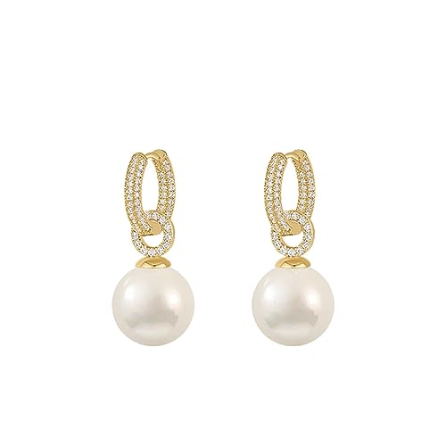 Boucles d'oreilles perles et micro zircon en cuivre éclatant pour femme