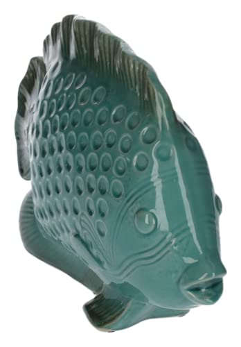 KEYHOMESTORE - Figura en forma de pez fabricada en cerámica, altura 25 cm, de color verde aguamarina, acabado brillante, ideal como adorno para interiores y idea de regalo Cover