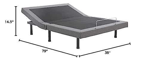Classic Brands Adjustable Comfort Upholstered Adjustable Bed Base with Massage, Wireless Remote, Three Leg Heights, and USB Ports-Ergonomic, Twin XL, Dark Grey
