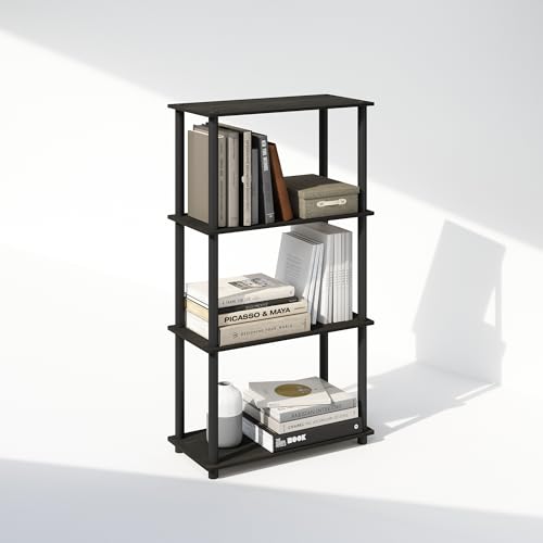Furinno Turn-N-Tube Estantería, estantería de 4 Niveles, librero con Estante Compacto multipropósito, 29.5 x 60 x 109.7 cm, para Sala, Dormitorio, Oficina en casa, Espresso/Negro