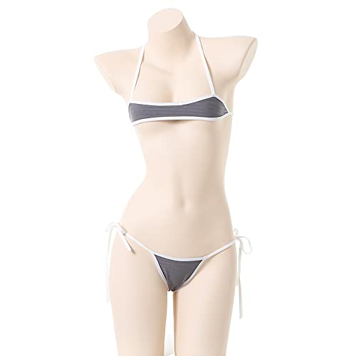 [YANJING] マイクロビキニ 超 極小 かわいい セクシー スク水 アニメ 水着 過激 コスプレ 可愛い スクール水着 風 紐 ヒモ ひも 下着 女性らしさ ミニブラ +ビキニ Tショーツ 2点セット - 画像1