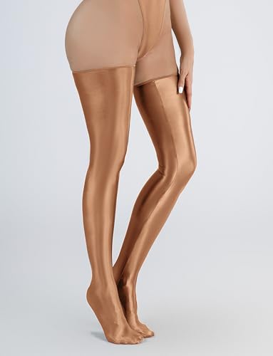 FEOYA Shiny Thigh High Socks for Women Oil Glossy Sexy Sheer Ultra Shimmery Stockings Metallic Smooth Over Knee High Tights2