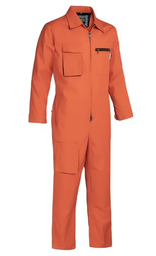 Yukirtiq Men's Work Wear Boilersuit Coverall with Multi Pockets Heavy Duty Polycotton Overall Trousers Mechanics Boiler Suit, Orange, L