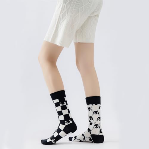 Image of 2 Pairs Cartoon Animal Crew Socks Fun Cotton Mid Calf Socks for Women