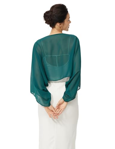 BEAUZSUZSANA Women Chiffon Bolero Cape Capelets with Arm Holes Shawls and Wraps for Evening Dress Bridal Wedding Party (Teal Green,S-M) - image 3