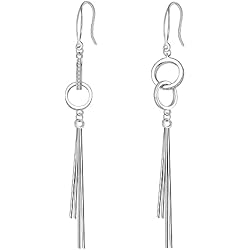 Pendientes Largos Plata Circonitas J.MUEN Pendientes Largos de plata de ley 925 con Círculo Hueco para Mujer y Circonita Cúbica 3A,Regalos de Joyería de Plata para Mujeres