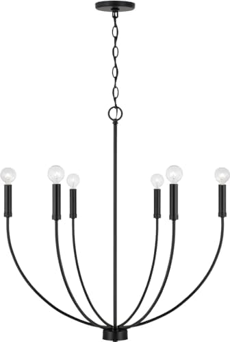 HomePlace Lighting 452161MB Ansley Retro/Vintage Mid-Century Art Deco Chandelier, 6-Light 360 Total Watts, 30" H x 30" W, Matte Black