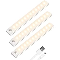 Lamparas De Pared Que Den Mucha Luz Vicloon Iluminacion Luz sin cables Portatil, 3 PCS 12 LED Luz Armario con Sensor de Movimiento con Auto en/Apagado/Siempre en, USB Recargable LED Armario con 2 Tiras Magnéticas, para Escalera, Coina