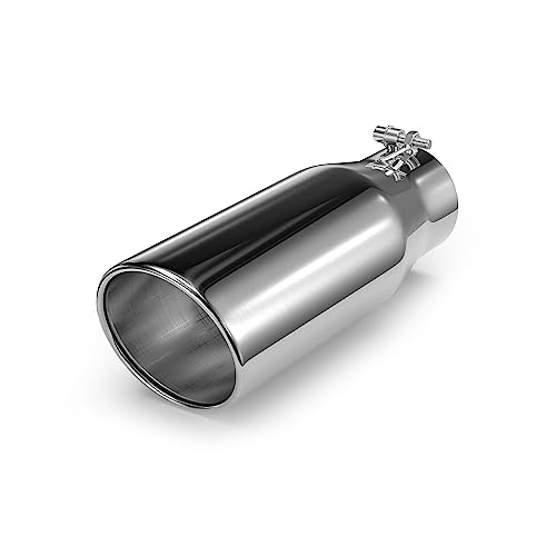 Richeer 3.5” Inlet Exhaust Tip 5” Outlet 12” Long Stainless Steel Polished | 3 1/2 Inlet x 5 Outlet x 12 Overall Length Stainless Steel Exhaust Tailpipe with Polished Finish Universal for Vehicles