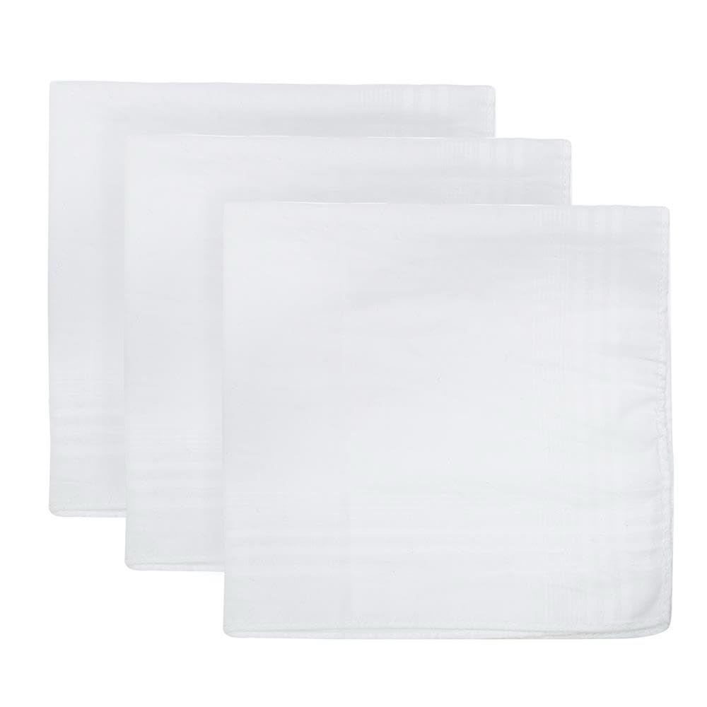 Kav Men's White 40X40 Cm Pack Of 6 Cotton Handkerchief With Imprinted Border - Polycotton Multifunctional Large Pocket Squares Hankies For Father, Dad, Friend