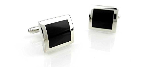 1 Par de Mancornas Negras y Plateadas Cuadradas para Hombre miniatura 1