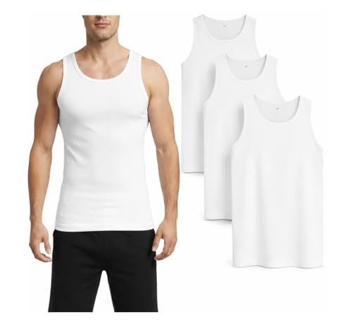 Cool Meao Men's Cotton Tank Tops, White, Sleeveless Vest, 3 Pack (UK, Alpha, S, Regular, Regular, White)